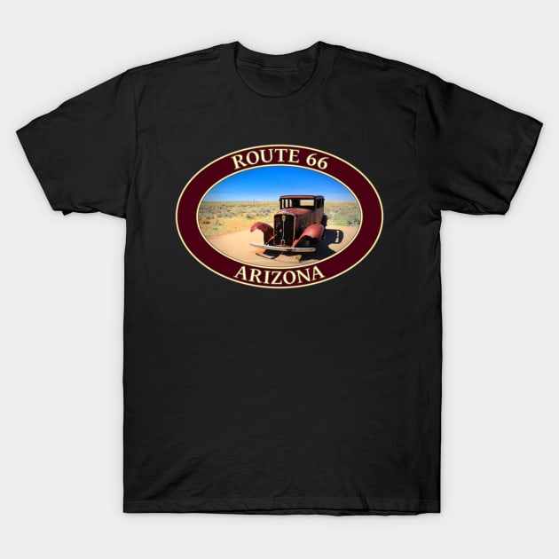 Antique Car on Historic Route 66 in Arizona T-Shirt by GentleSeas